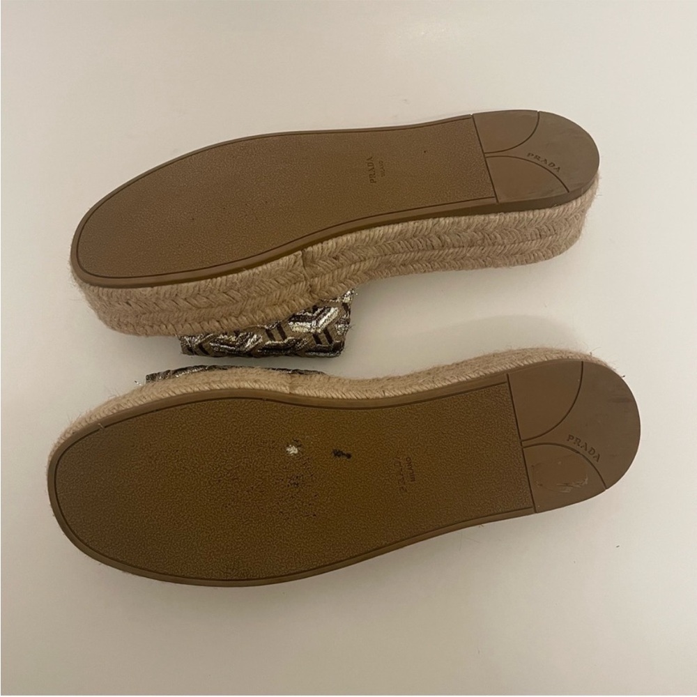 Prada Espadrille Platform Slide Sandals Metallic Womens Size 7.5 Designer - Picture 12 of 15